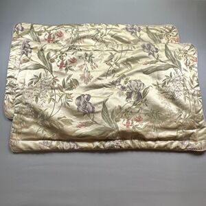 Croscill Home Pillowcase King Beige Floral Textured Cotton Piped Edges‎ Set Of 2